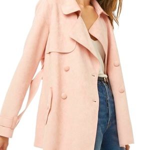 Forever 21 | Faux Suede Pink Double Breasted Trench coat removal belt | medium
